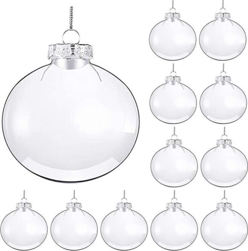 12 gjennomsiktige julekuler tomme DIY-kule juletre-dingser (8.00X8.00X4.00CM, Bilde 1)