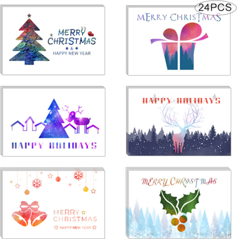24 stk julekort eller gratulasjonskort, håndlagde gratulasjonskort med blanke