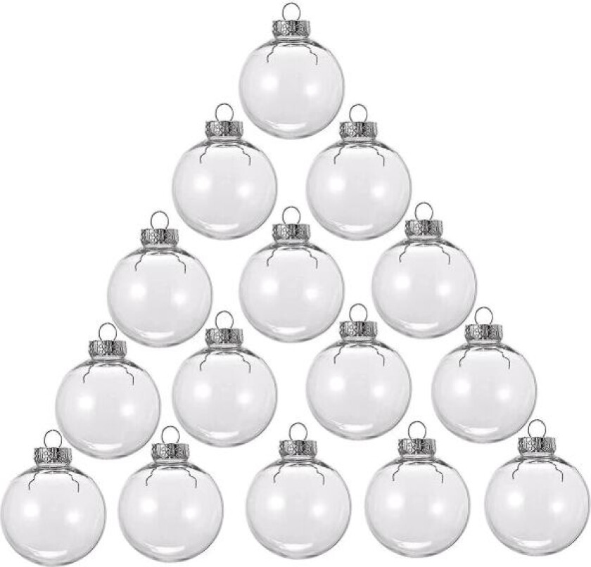 15 runde transparente julekuler i plast, julekuler til å fylle selv