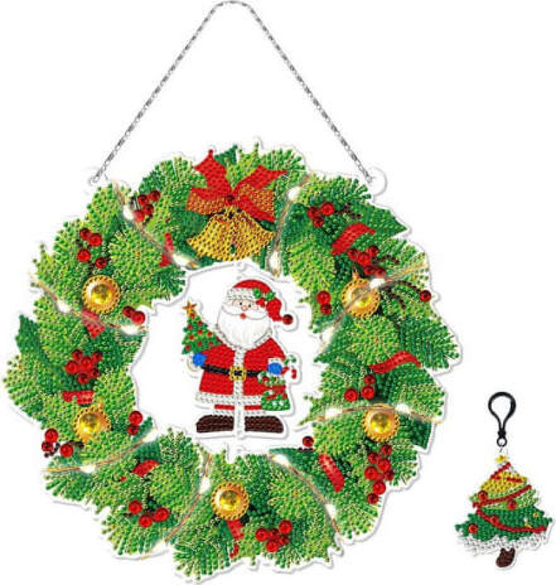 5D Diamantmaleri DIY Julekrans Henge LED Lysstreng