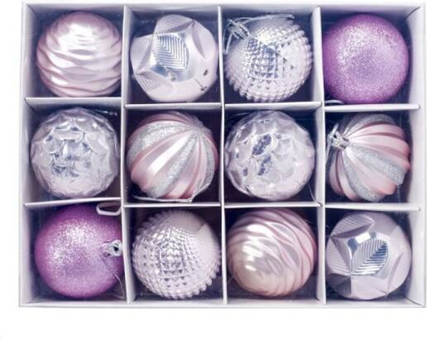 Røde julekuler små 12 stk, 6 cm juletre plast kuler