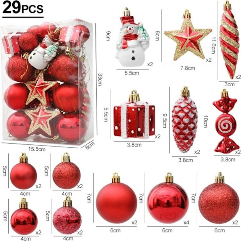 Julekuler Røde Suckerstang Hengepynt Store anhengsett Julepynt til hjemmet 2024 Natal Navidad Nyttår Red-29pcs