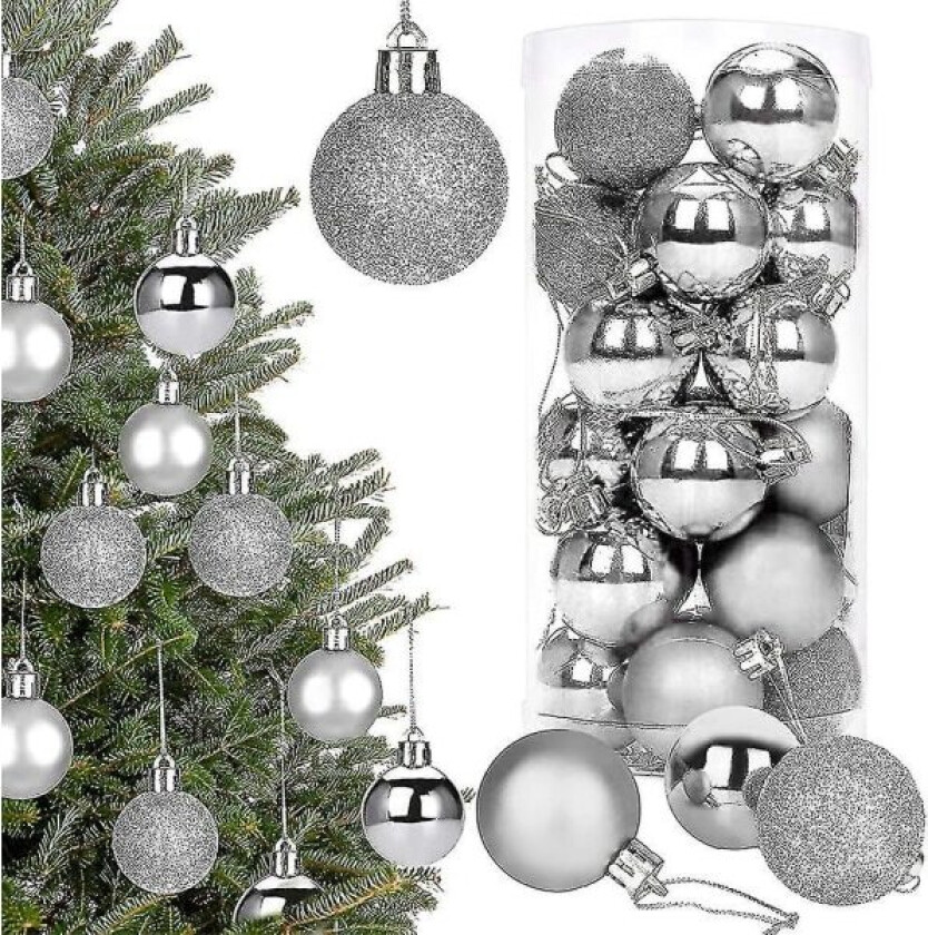 Julekuler, juletrepynt Sett med 24 stykker 4cm julekuler