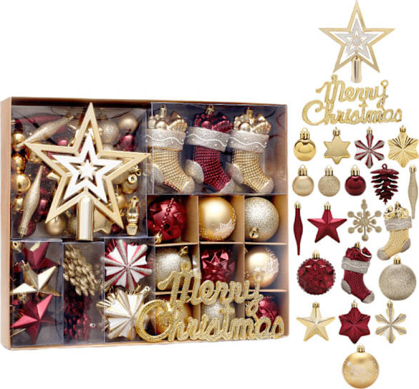 Julepynt, 70 stk malte trepynt, julekulesett, juletrepynt Gelb