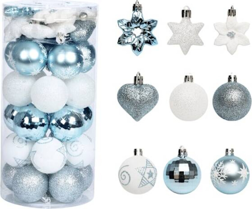 41 Julepynt, 5 cm stjerner malte julekule sett, juletrepynt Blau