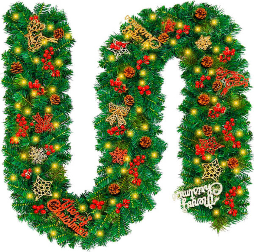 HYOJCWU 2.7m LED Julekrans med 30 Lys, Krans for Peis, Trapper, Dører, Trær