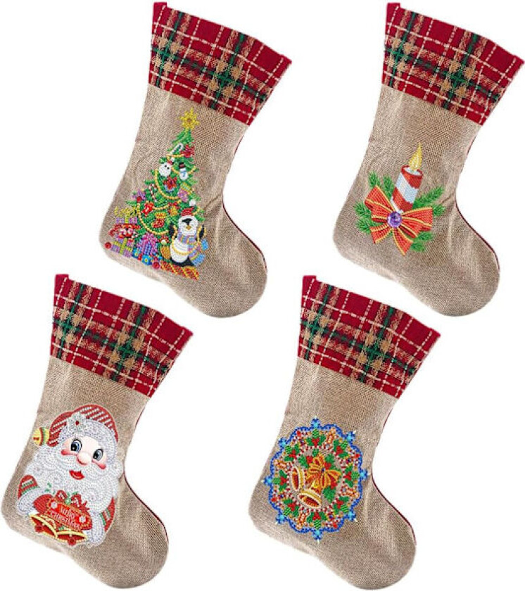 Julekuler med diamantmaling for voksne og nybegynnere, 4-pak peiskuler, DIY-diamantmaling, julepynt Christmas 2