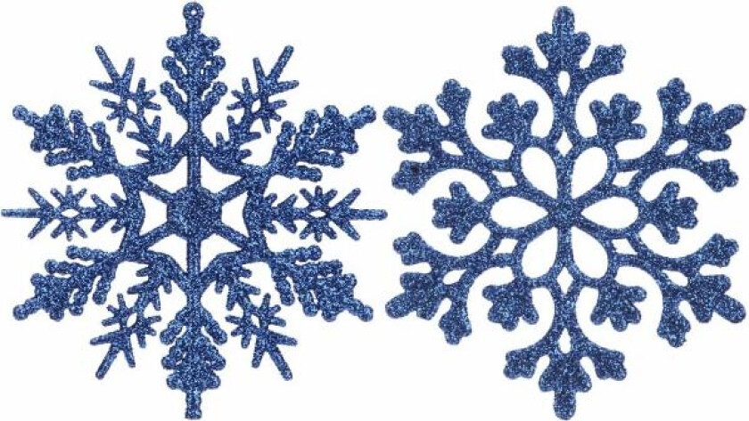 Plast julekule-snøfnugg, 10 cm, sett med 36, blå