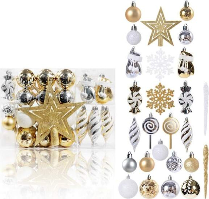 Julepynt 88 Hengende Ornamenter Juletrepynt Henger Plastkule Femspisset Stjerne Malt Sett Kule Julekuledekorasjon