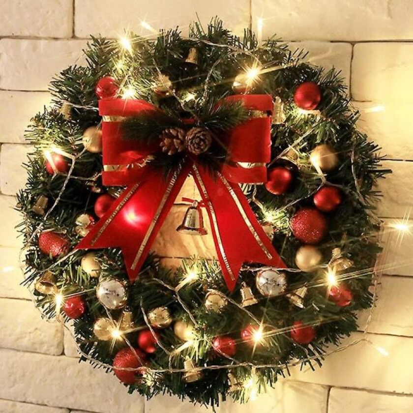 30 cm Julekrans med Lys Forhåndslyste Juledekorasjoner Inngangsdør Kunstig Furu Girlander -ES