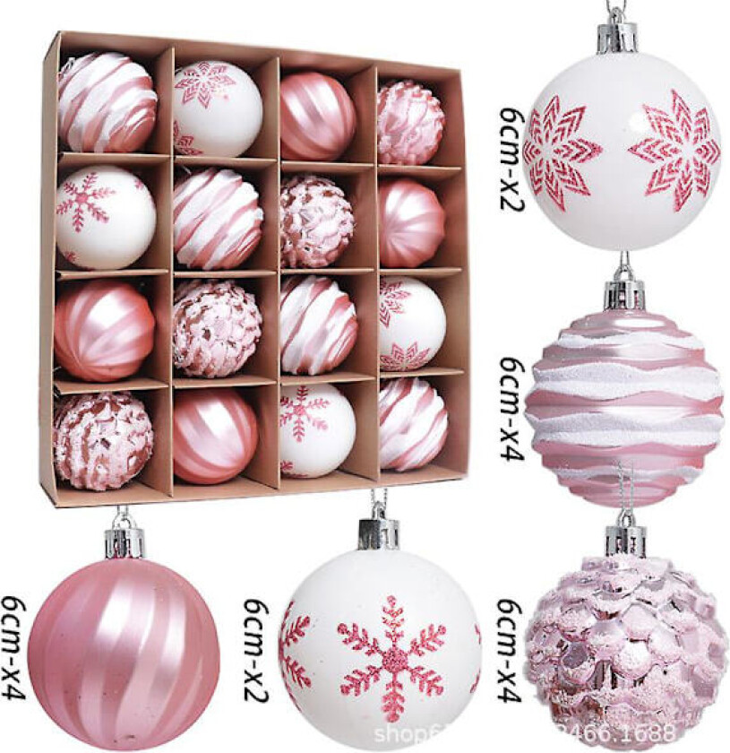 2024 Nye 16 stk 6cm Fargerike Julekuler Ornament Fest Henger Dekorasjon Julekuler Nyttårsgave Pink