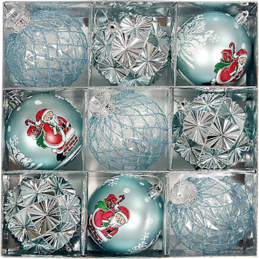 Ny julekule, julegaver, forgylt plastkule, julekulesett anheng blue