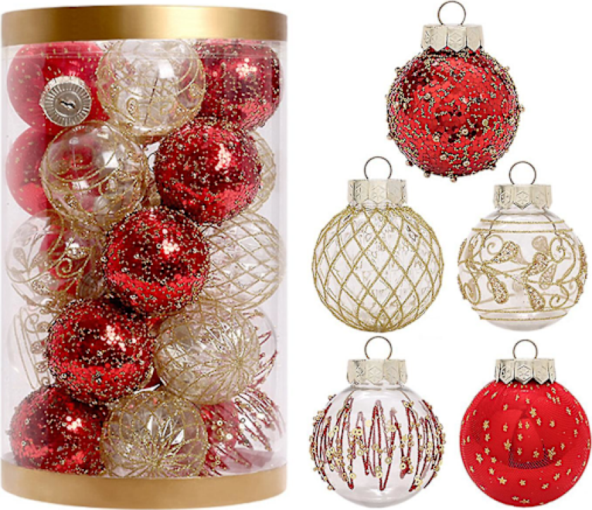 Julekuler Ornamenter til Juletreet, 2.36 tommer Juletrær Ornamenter Dekorasjoner med Hengende Tau Flerfarget Dekorasjon for Høytiden red