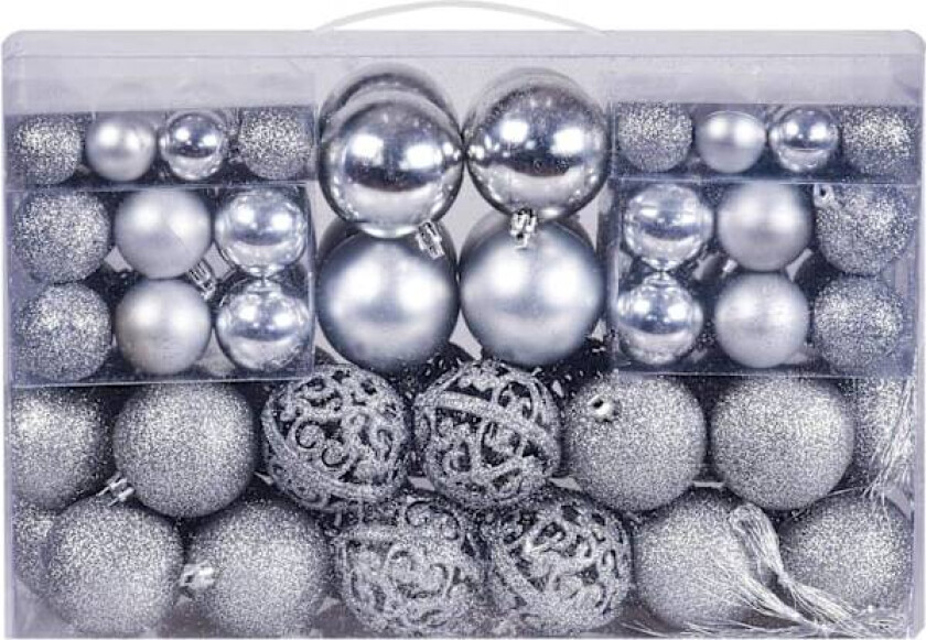 100 stk. Knusefrie Sølv Julekulepynt, Juletrærpynt med Gjenbrukbar Håndholdt Gavepakke, Høytidsdekorsett for Hjemmet Silver