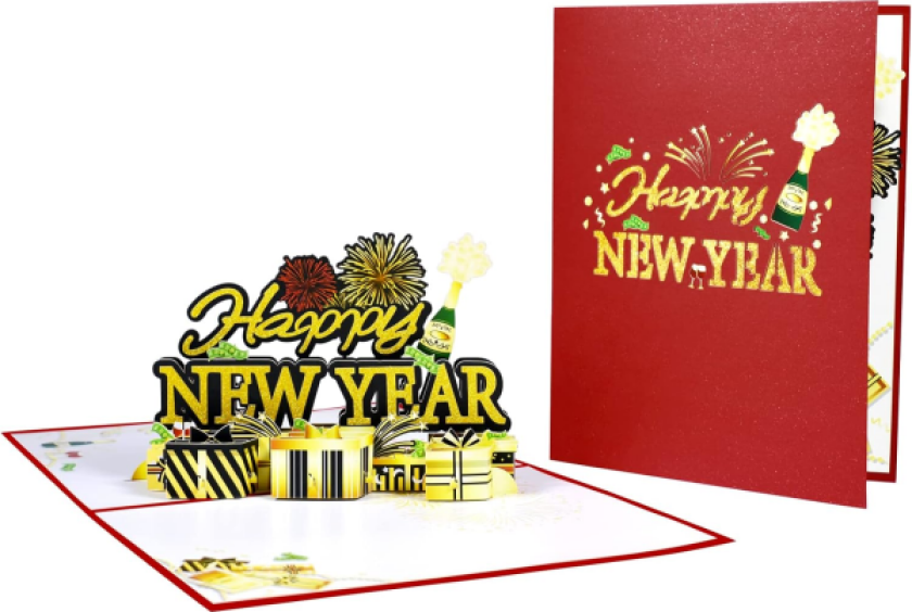 1 stk. Pop-up julekort, Godt nyttår pop-up-kort, Nyttår pop-up-kort, 3D Godt nyttår gratulasjonskort med champagne