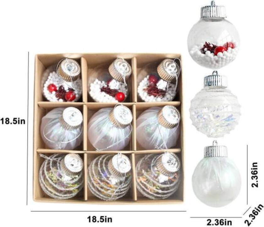 Julekule 9 stk 6cm/2,36 tommer Knusebestandig plast Julepynt, Julekulekuler til juletre Bryllupsfest og Hjemmedekor