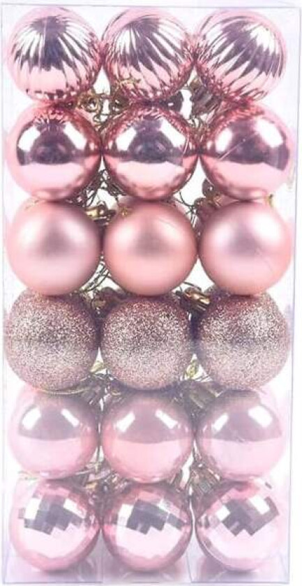36 stk rosa julekuledekorasjon, knusesikker jul
