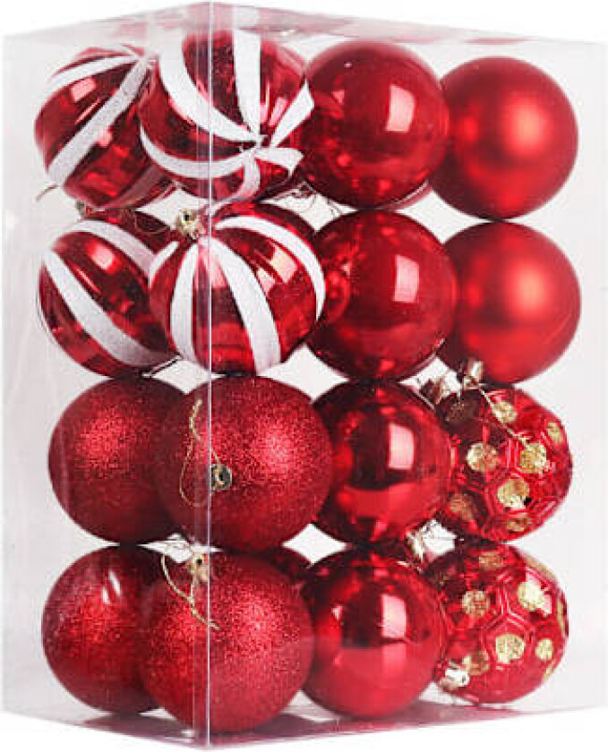 Set med 24 svarte kuler, 8 cm, juletrepynt, runde julekuler, juledekorasjon Rot