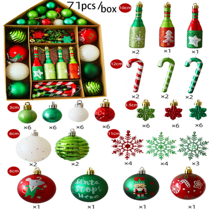 71 stk Julekuler 3-12cm Vintertema Vinflaske, Jul