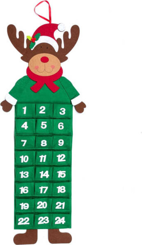 Festive Filt Julekalender med Lommer (Julenissen, Rein eller Snømann) (Rein)