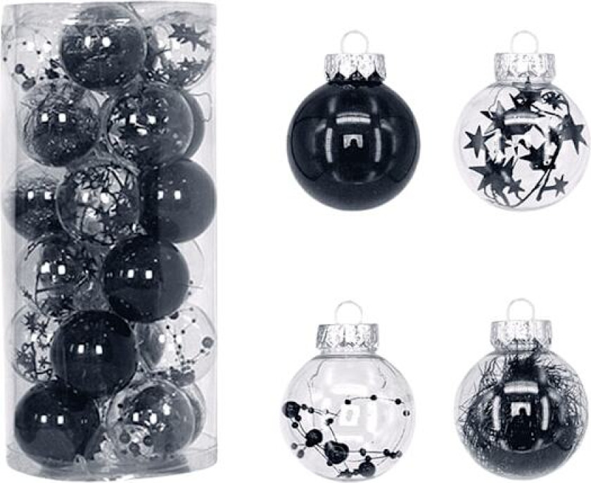 Set med 24 gjennomsiktige julekuler, 6 cm, for juletrepynt Schwarz
