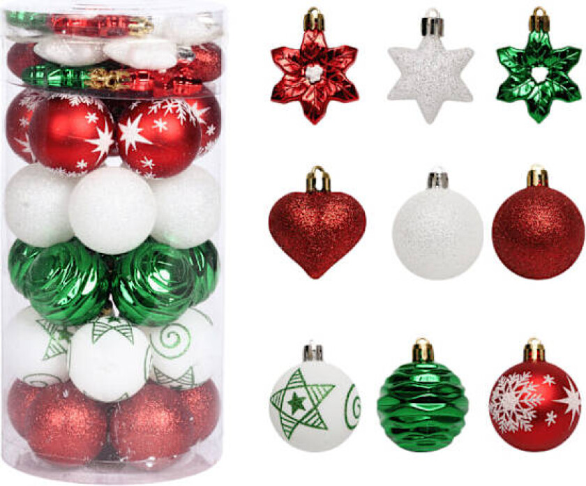 41 Julepynt, 5 cm stjerner malte julekule sett, juletrepynt Rot