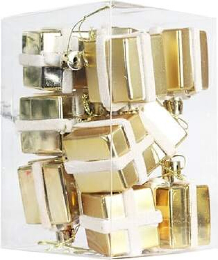 Set med 12 julekuler, 5 cm, malte julepynt, gaveeske, hengende pynt til juletreet Gelb