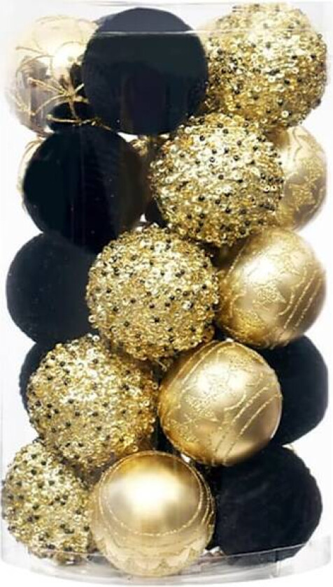 25 stk Julekuler, Gjenbrukbare Plastpynt til Tre & Festlig Høytidsdekorasjon Black gold