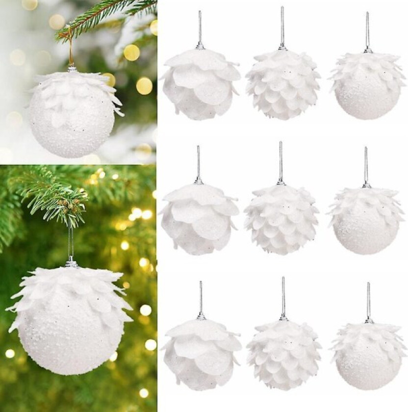 8 cm Hvit Julekule Juletre Hengepynt Blomst Skum Snøkule Juldekorasjon For Hjem 2023 Natal Nyttår 2024 (FMY) 2