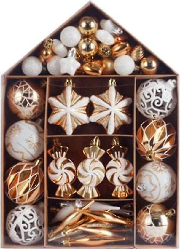 73 stk Julekulepyntsett, Juledekorasjon Kompatibel med Tre, Malt Julekule Gavepakke