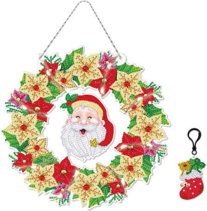 5D Diamantmaleri DIY Julekrans Henge LED Lysstreng