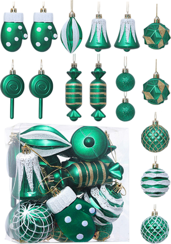 Julekule i plast, julepynt, juletre, liten hengende dekorasjon