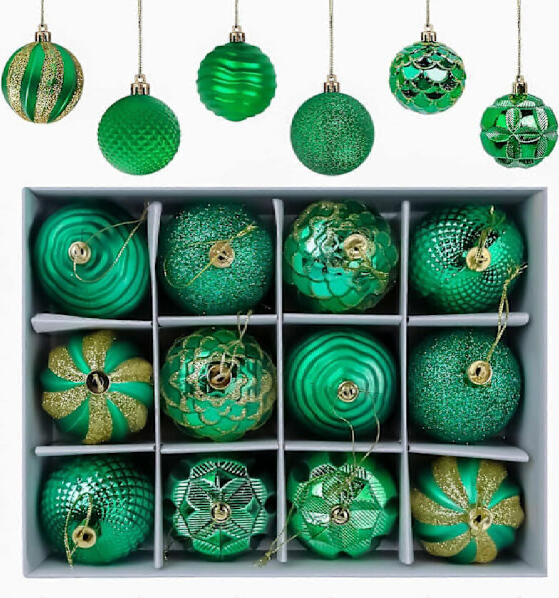 Julekuler, 12 stykker juletrær Kuler julekuler, Juletrær Pynt Matt og Glansfull juletrær Kuler 6CM (Grønn) green