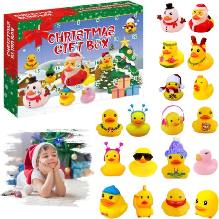 Juleand Adventkalender med Gummibader 2024, 24 Dagers Nedtelling for Barn, Gutter E