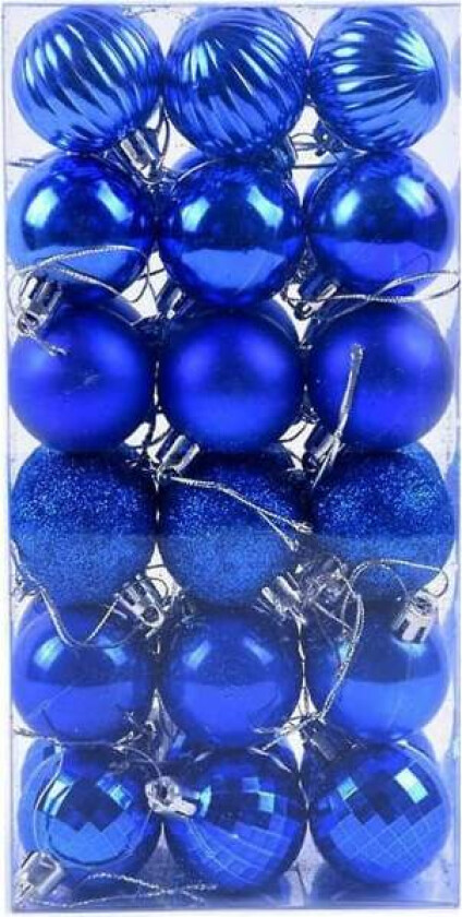 36 fargerike julekuler, hel boks, juleformet julekule