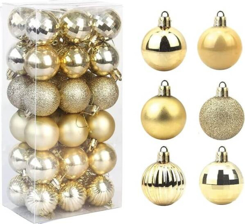 CDQ 36-pakke julekulepynt med knusebestandige kroker (gull, 4 cm)