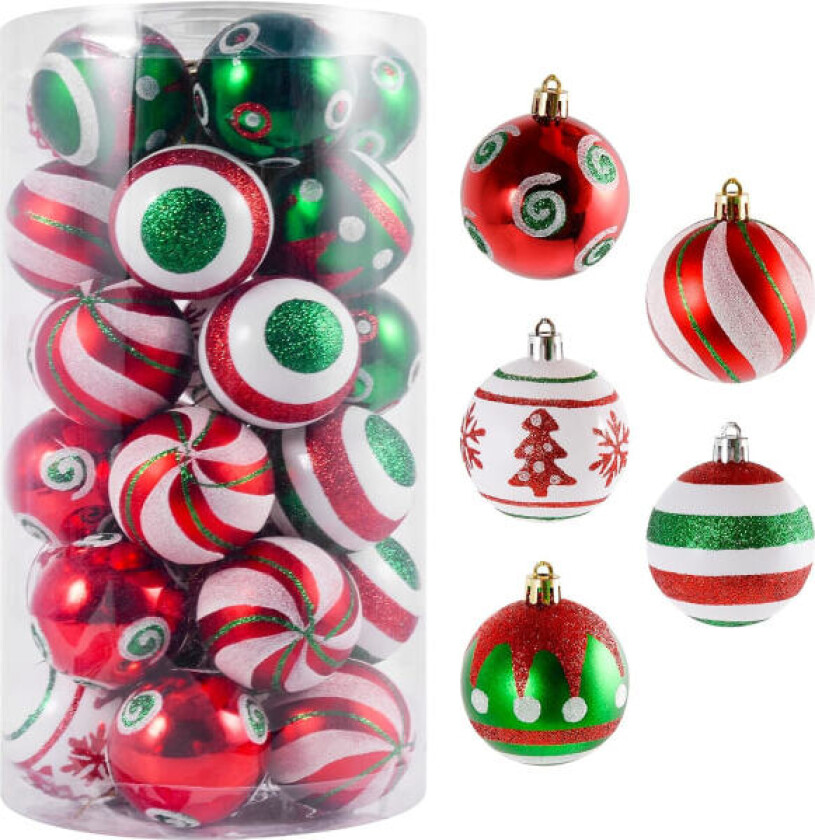 30 stk plast julekuledekorasjoner, hvite grønne og røde hengende dekorasjoner, Halloween, S