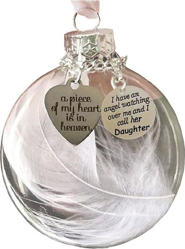 Klar julekule med fjærball, rund klar plastkulepynt, juletrpynt, minnesmerke, hengende anheng, gave