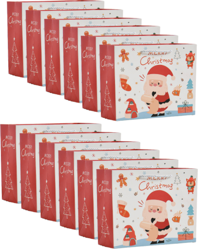 12 stk søte nisse-elg tote bag papirpose fortykket horisontal gavepose juleferie gavepose