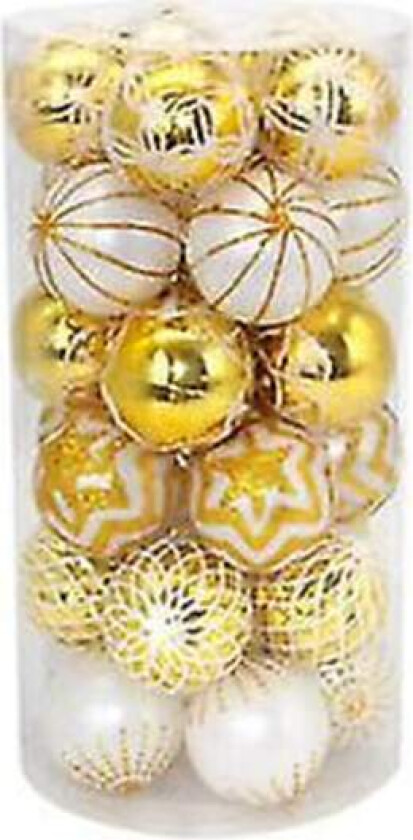 30 stk julekulepynt, 60 mm gull- og hvitmalte knusesikre festlige bryllupshengende ornamenter juletredekorasjon