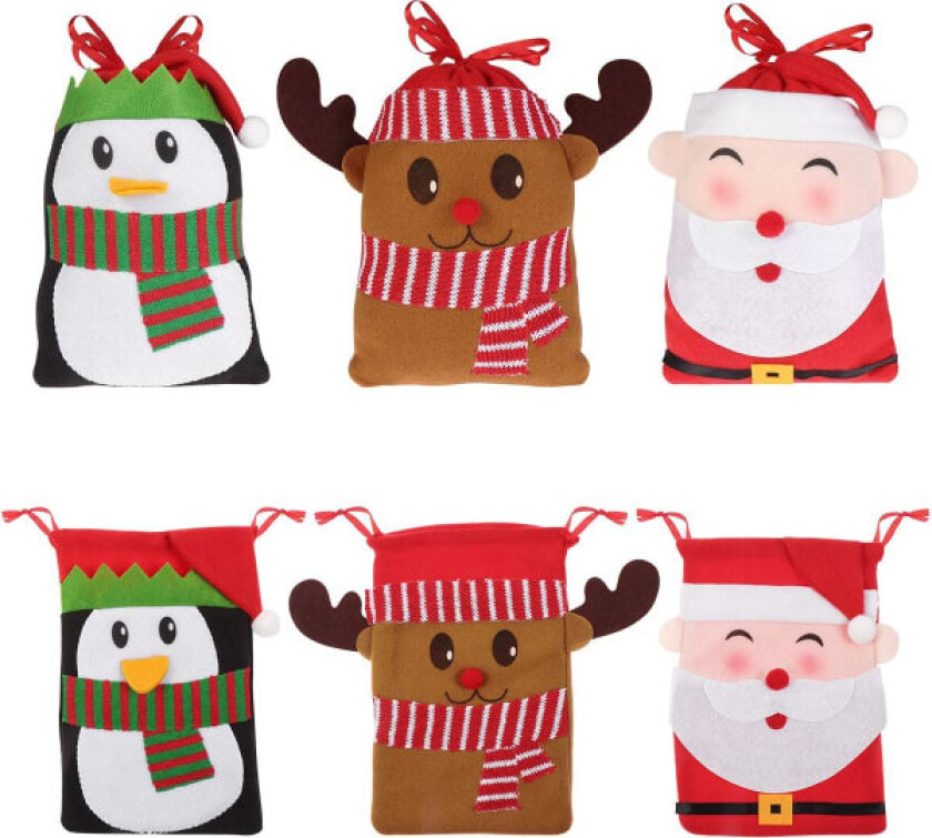 6 stk store julegodteposer gavepose for gaver og dekorasjoner