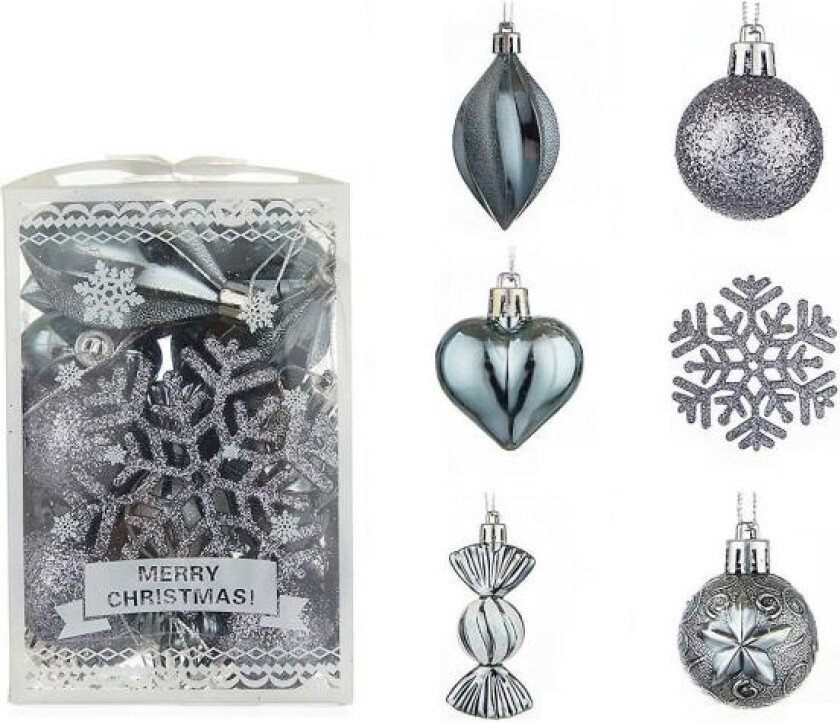 Julekule sett 6cm malt spesialformet ball støvpudder snøflakboks julepynt