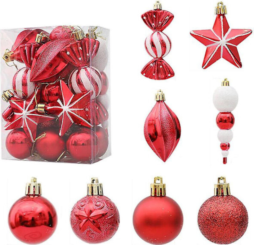 Julekule i rødt med candy cane-design, store hengende ornamenter, sett med julepynt til hjemmet 2024, Natal Navidad nyttår