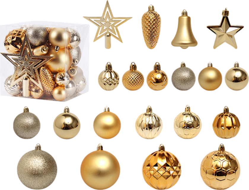 Julepynt, 45 stk. trepynt, julekuler, juletrær-hengende sett Gelb