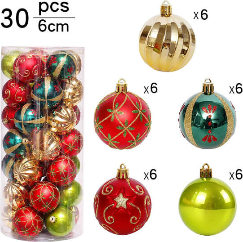 30 stk. Julekuler Julebærekule Julebærekule Festdekorasjon Red Green White