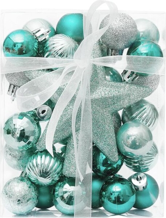 Juletrærpynt, 30 stk Små Juletrærpyntsett med Stjerne Topppynt Blå Julekule Hengepynt for Juletrær