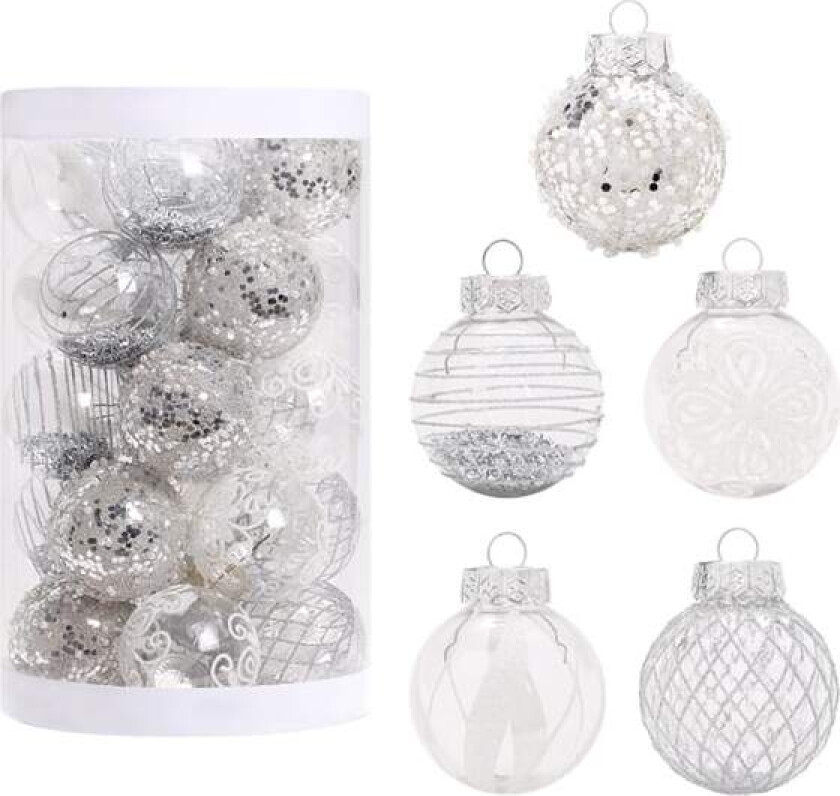 Set med 25 hvite julekuler - Julepynt