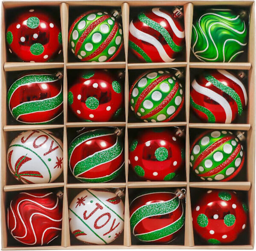 16 stk Røde-Grønne-Hvite Knusefrie Julekuler, 8 cm Store Kule Sett for Juletreet, Feriedekorasjon Tre Kulepynt Red Green White