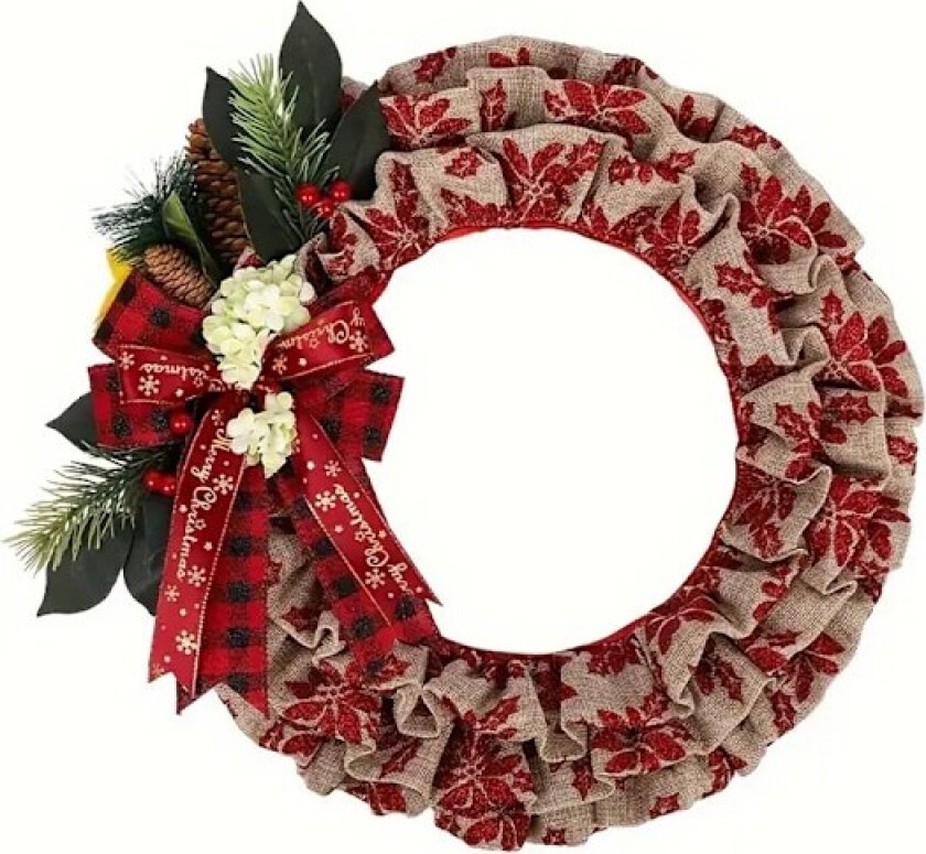 Julekrans, Juletrekrans i Faux Linen, Hengende Julepynt, Kunstig Julekrans, Julekrans til Inngangsdøren
