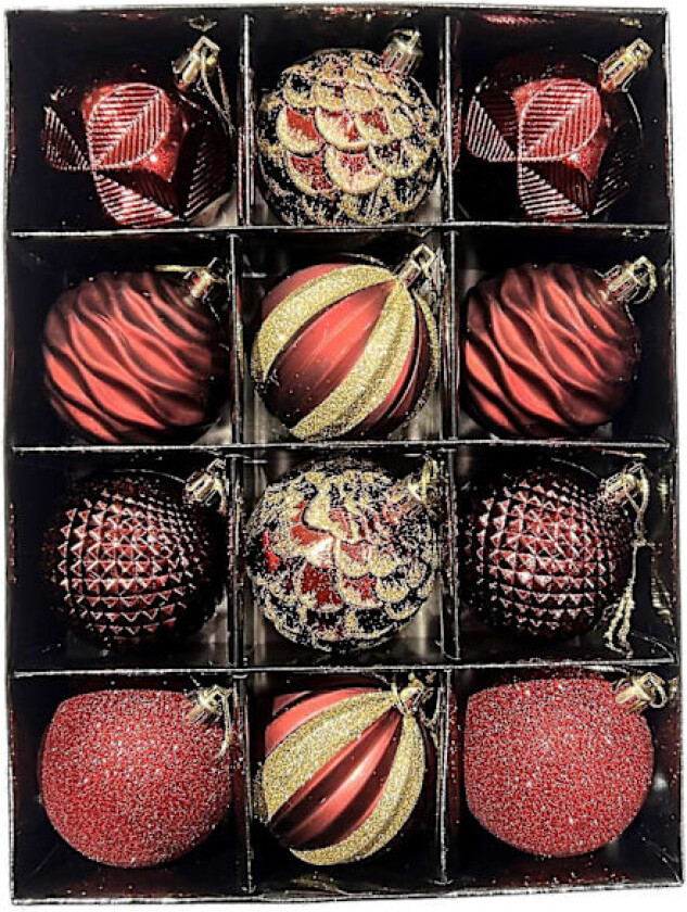 Julekuler Røde Plast 12-pakning